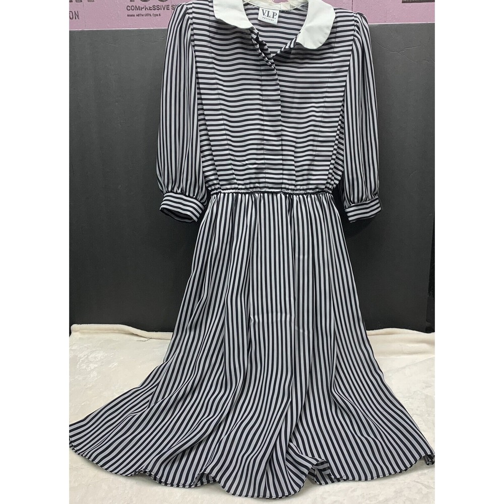 VIP BRAND VINTAGE BLACK & GRAY STRIPED PURITAN DRESS